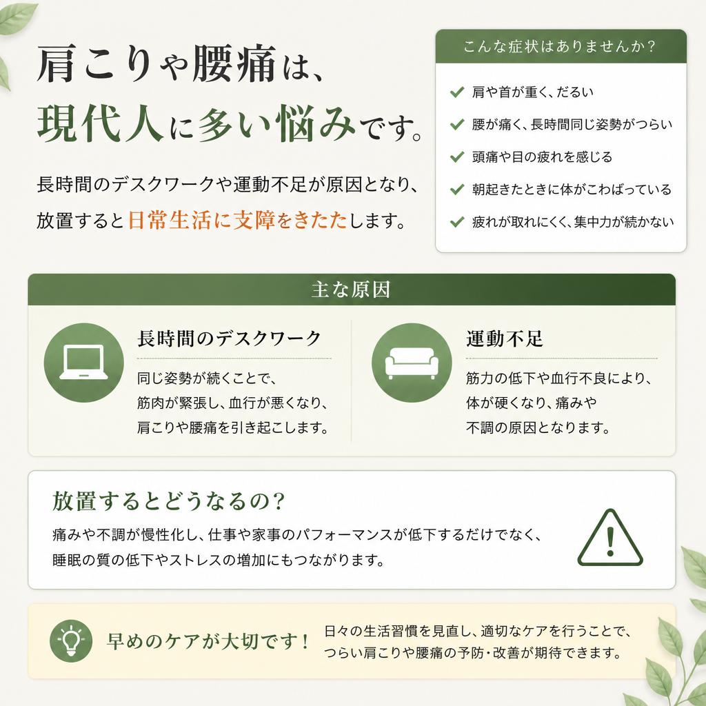 肩こり・腰痛の原因とその影響
