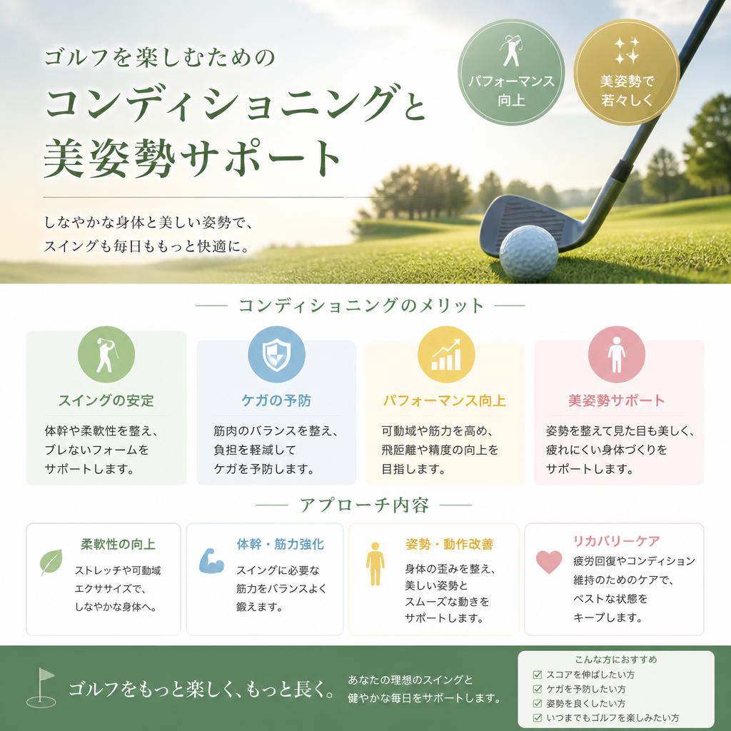 ゴルフを楽しむためのコンディショニングと美姿勢サポート