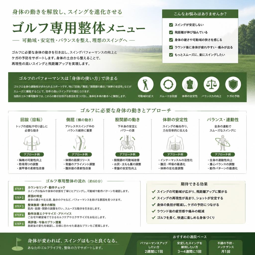 ゴルフに特化した整体メニュー