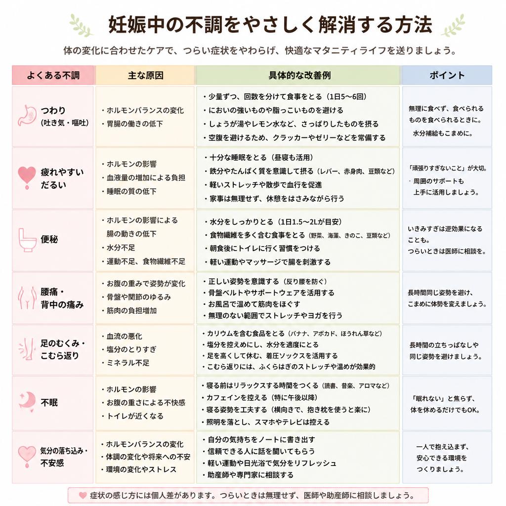 妊娠中の不調例と鍼灸による改善例