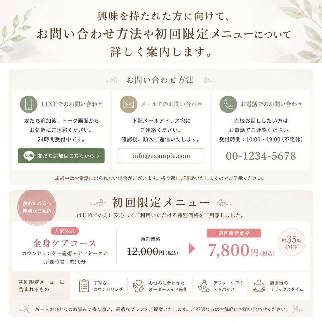7. お問い合わせ・初回限定メニューのご案内