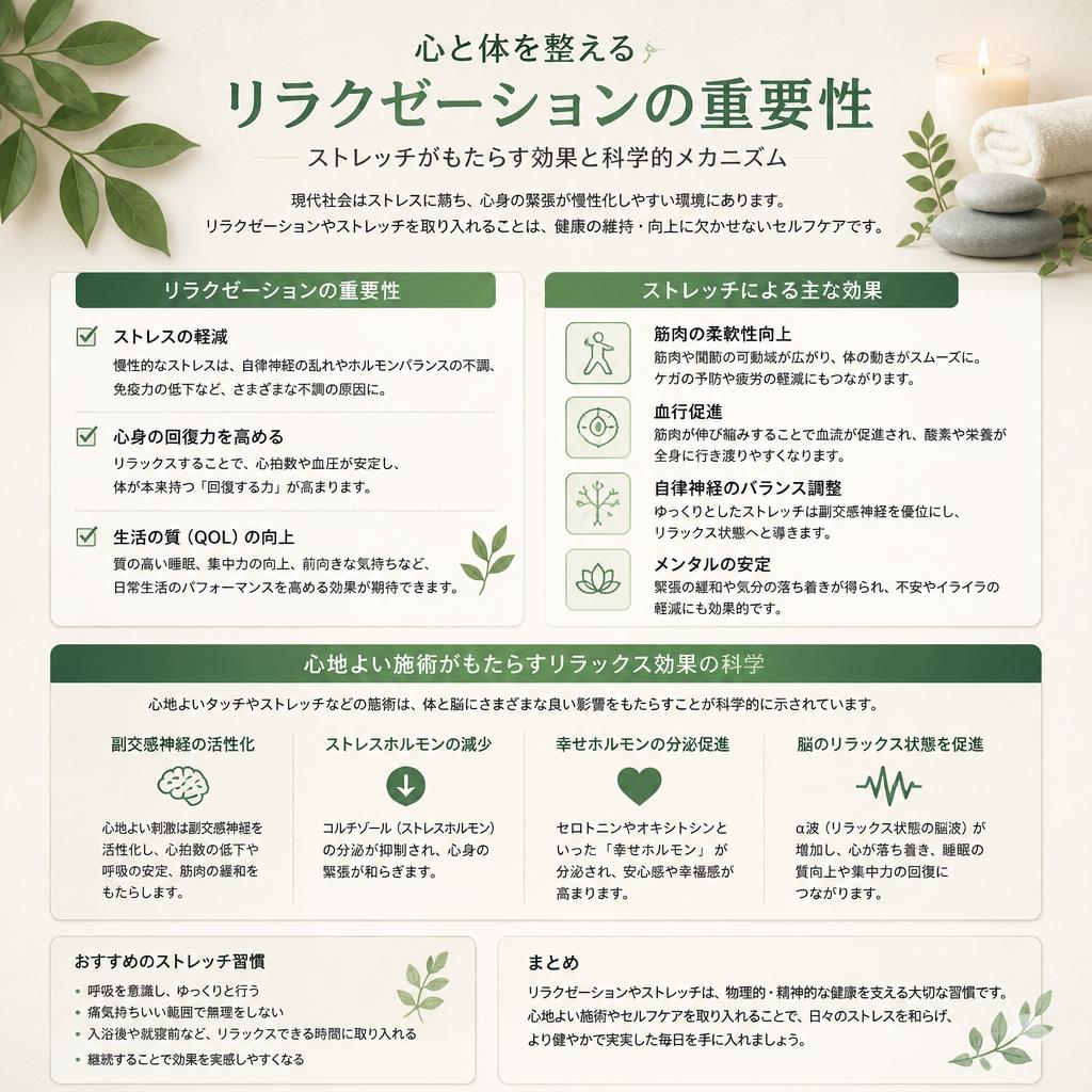 リラクゼーションとストレッチで心と体をほぐす