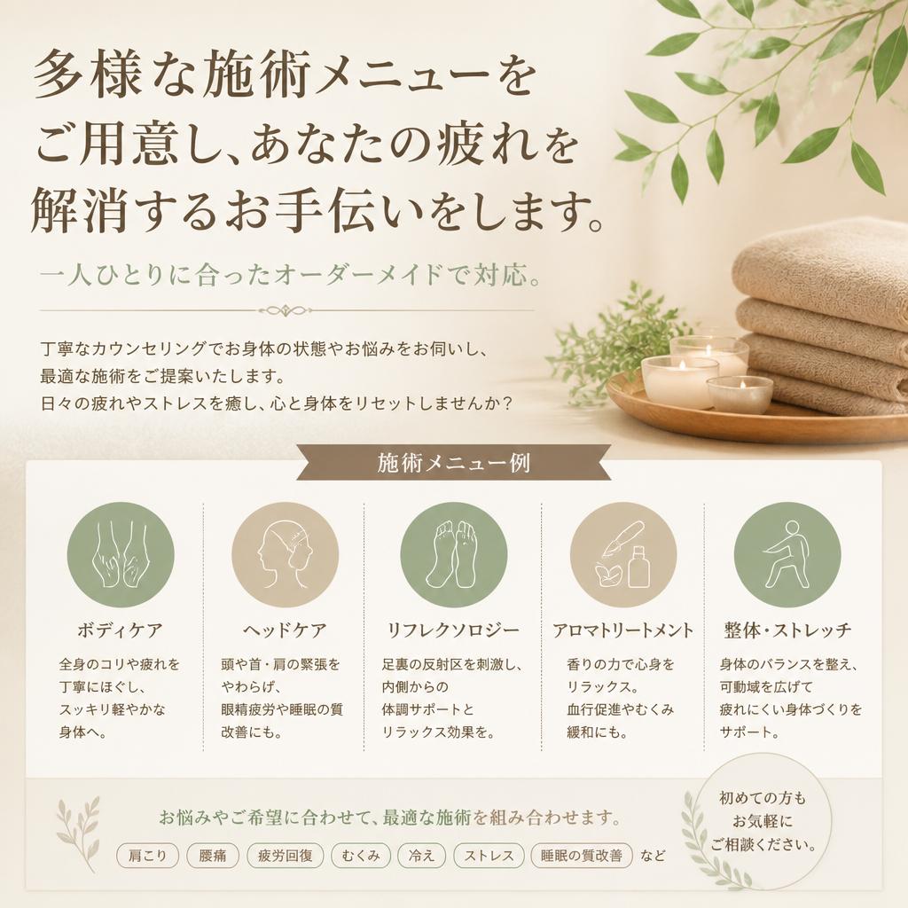 疲れを解消する施術メニュー