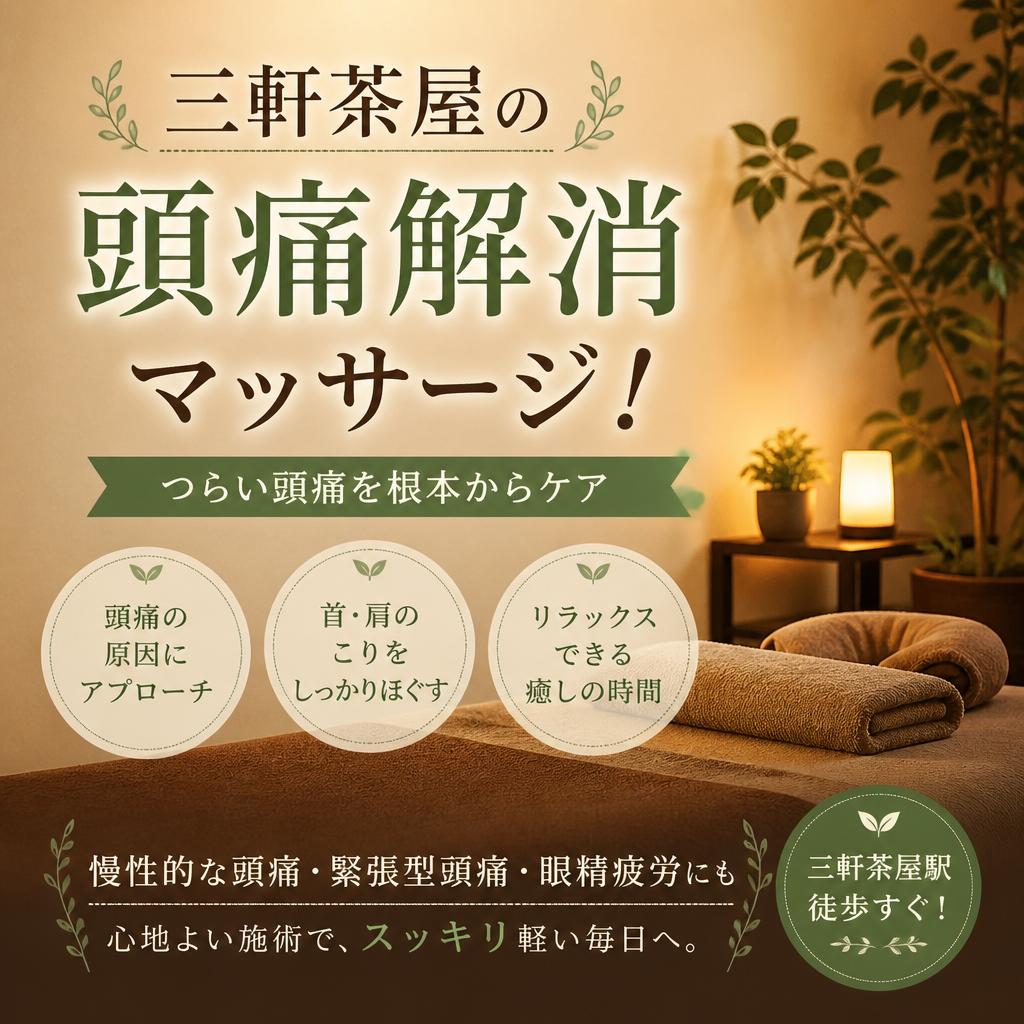 三軒茶屋の頭痛解消マッサージ！