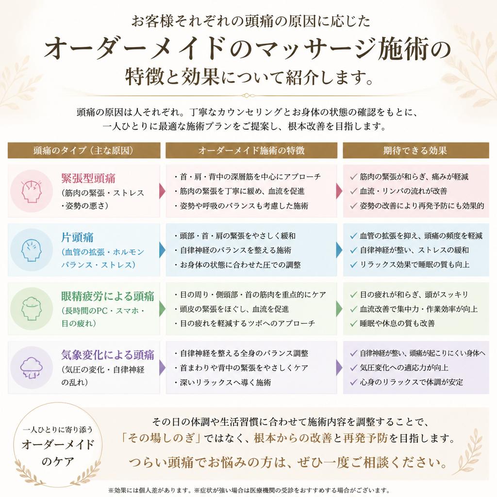 オーダーメイドのマッサージ施術